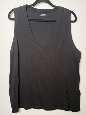 Madewell Women’s Softfade Cotton V-Neck Tank, Black, XL